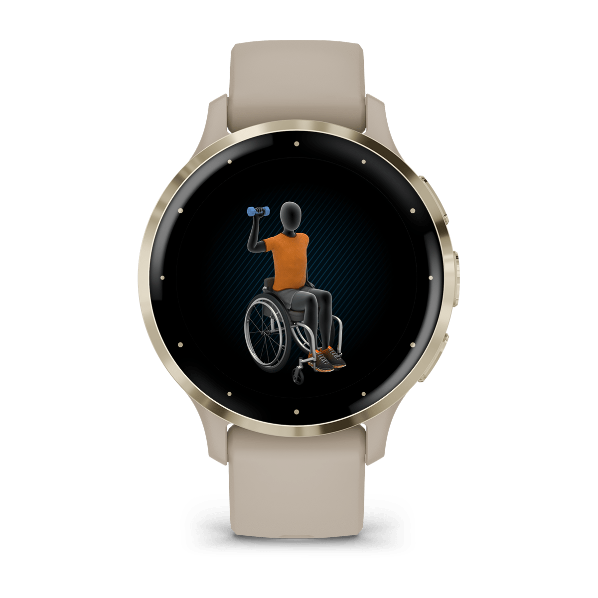 Venu® 3S French Gray/Softgold mit Schnellwechsel-Silikon-Armband 010-02785_2