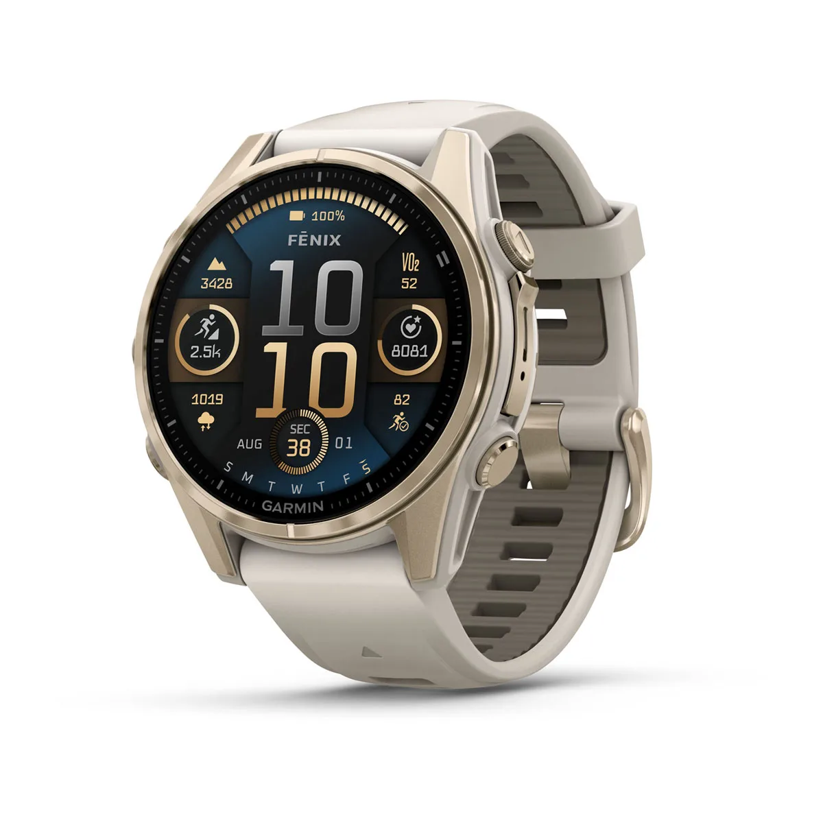 fēnix® 8 – 43 mm, AMOLED Sapphire, Nebelgrau/Softgold mit QuickFit®-Silikon-Armband 20 mm 010-02903_1