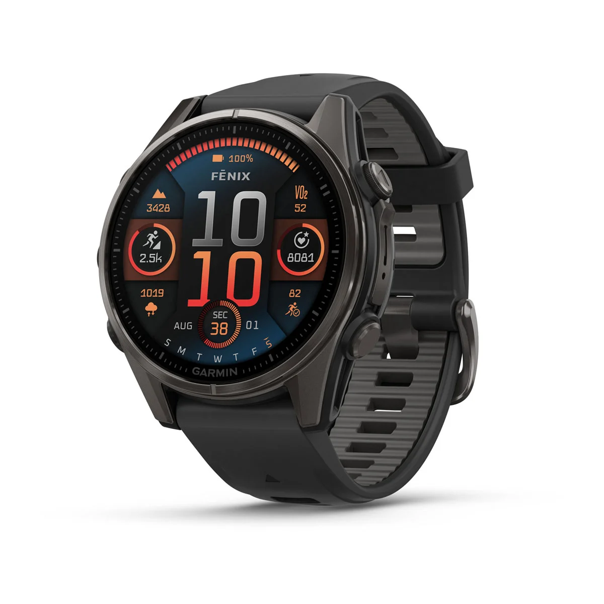 fēnix® 8 – 43 mm, AMOLED Sapphire, Schwarz/Titan Carbongrau DLC mit QuickFit®-Silikon-Armband 20 mm 010-02903_2