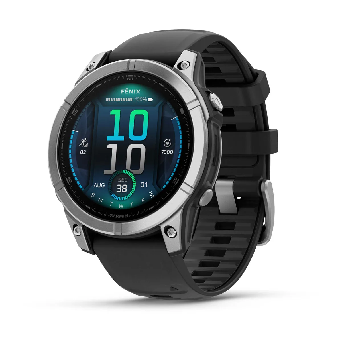 fēnix® E – 47 mm, AMOLED Schwarz/Silber mit QuickFit®-Silikon-Armband 22 mm 010-03025_1